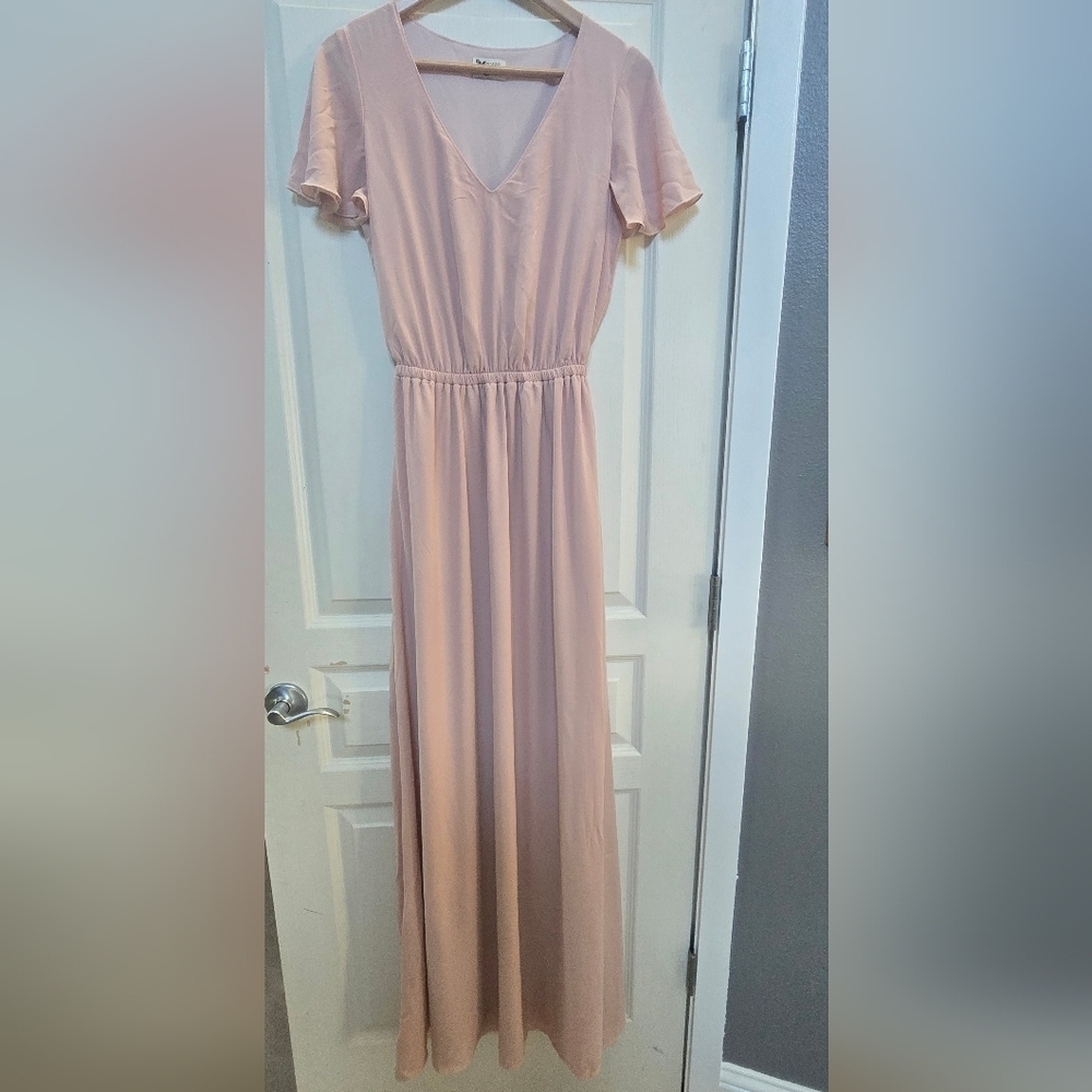 Show Me Your MuMu Michelle Flutter Sleeve Maxi Dress Pink Size Small - Picture 11 of 12